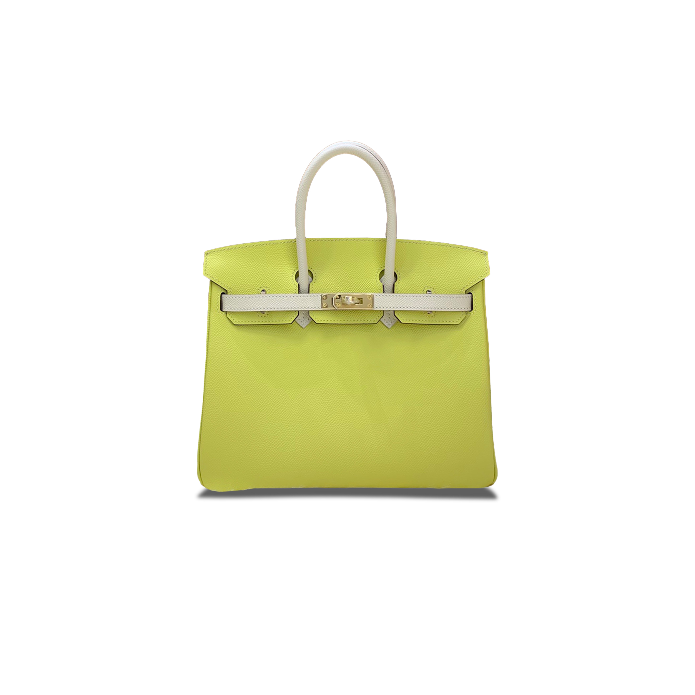 H**mes master birkin 25 togo leather lemon yellow milkshake white gold buckle 295096399634 (25*20*13cm)